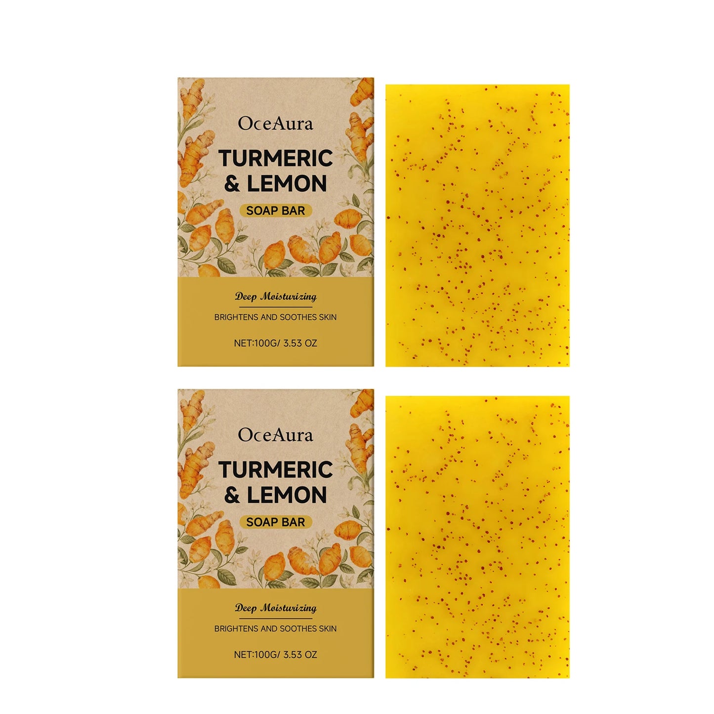 Turmeric Lemon Brightening Soap Bar Exfoliating Deep Cleansing Moisturizing Repair Smoothing Refreshing Lightening Handmade Soap Peaceful Pleasures Health and Wellness 200g boxed