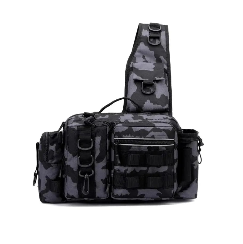 Fishing Tackle Backpack Fishing Fanny Pack Crossbody Bag Fishing Tackle Box Organizer with Rod & Gear Holder, Ideal for Fishing Peaceful Pleasures Health and Wellness Black Camouflage