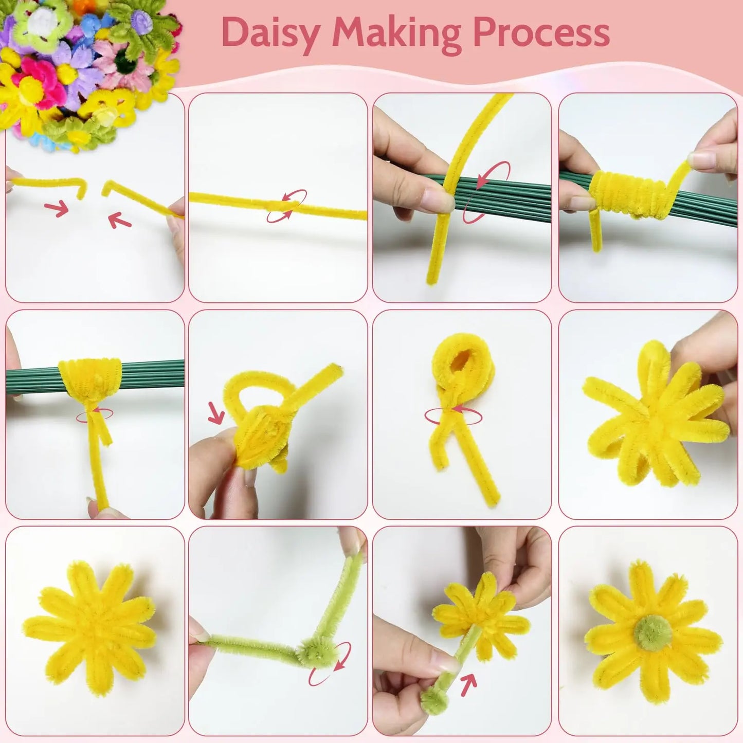 630PCS Pipe Cleaners Craft,Pipe Cleaners Flowers Kit with Handle,20 Colors Chenille Stems with Instruction,Art and Craft Supplie Peaceful Pleasures Health and Wellness