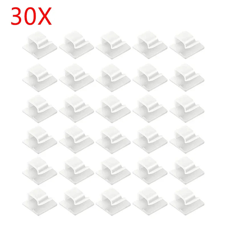 Self-Adhesive Cable Organizer Clips | Wire Management 1/10/30pk Cable Management Clips Peaceful Pleasures Health and Wellness White-30PCS