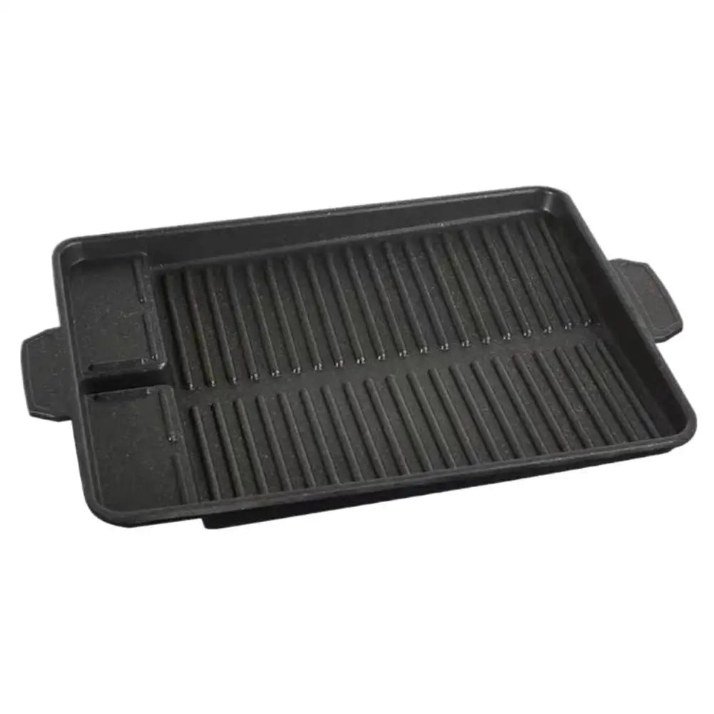 Black Healthy Stone Nonstick Smokeless BBQ Plate Portable Outdoor Camping Indoor Kitchen Teppanyaki Cassette Stove Pan Peaceful Pleasures Health and Wellness Rectangle
