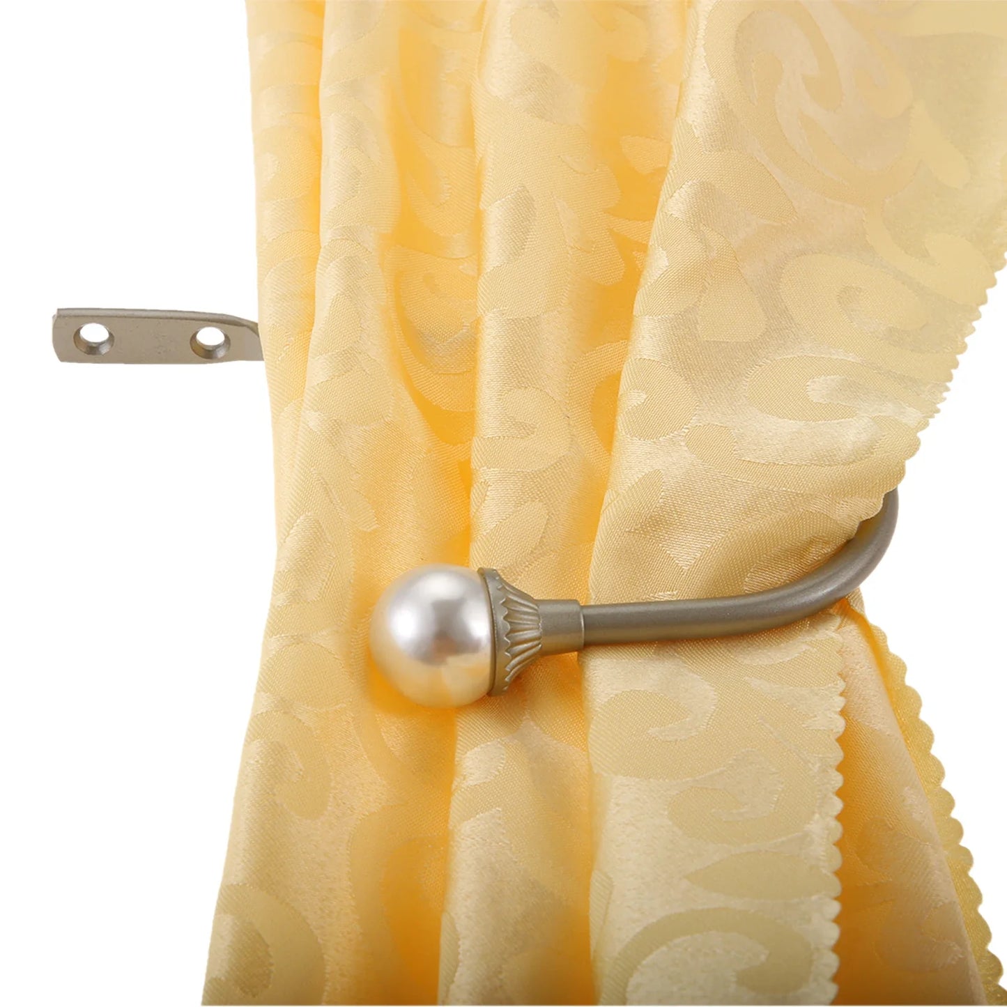 2pcs Pearl Curtain Holdbacks – U-Shape Iron Alloy Wall Hooks Silver