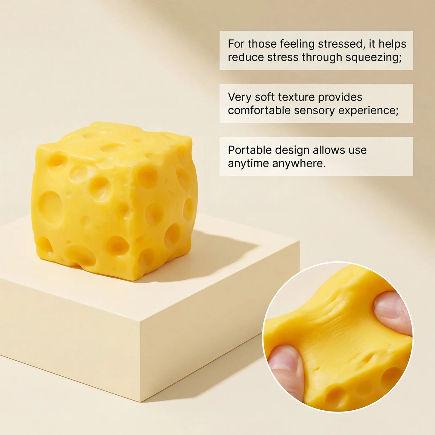 Squishy Cheese Squeeze Toy Relieve Anxiety Stress Ball Simulated Food Adult Kid Friendly Soften Shapeable Fingertip Sensory Toys Peaceful Pleasures Health and Wellness