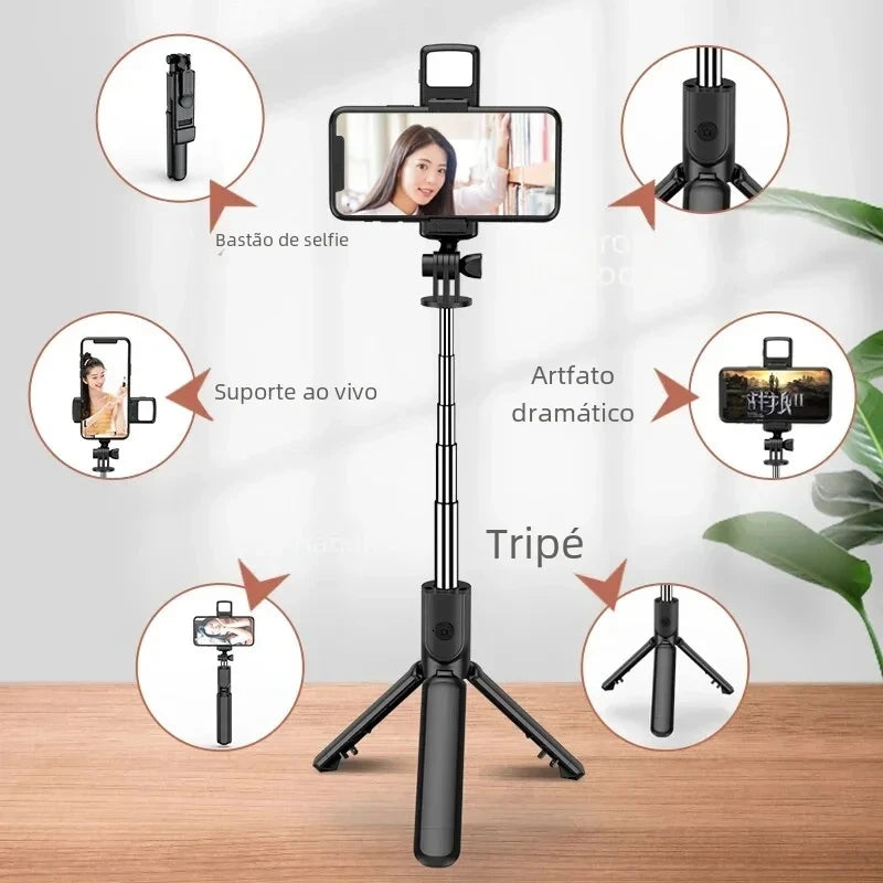 Portable Bluetooth Selfie Stick Retractable Multifunctional Phone HoldeTripod With Selfie light Wireless Remote Shutter stand Peaceful Pleasures Health and Wellness