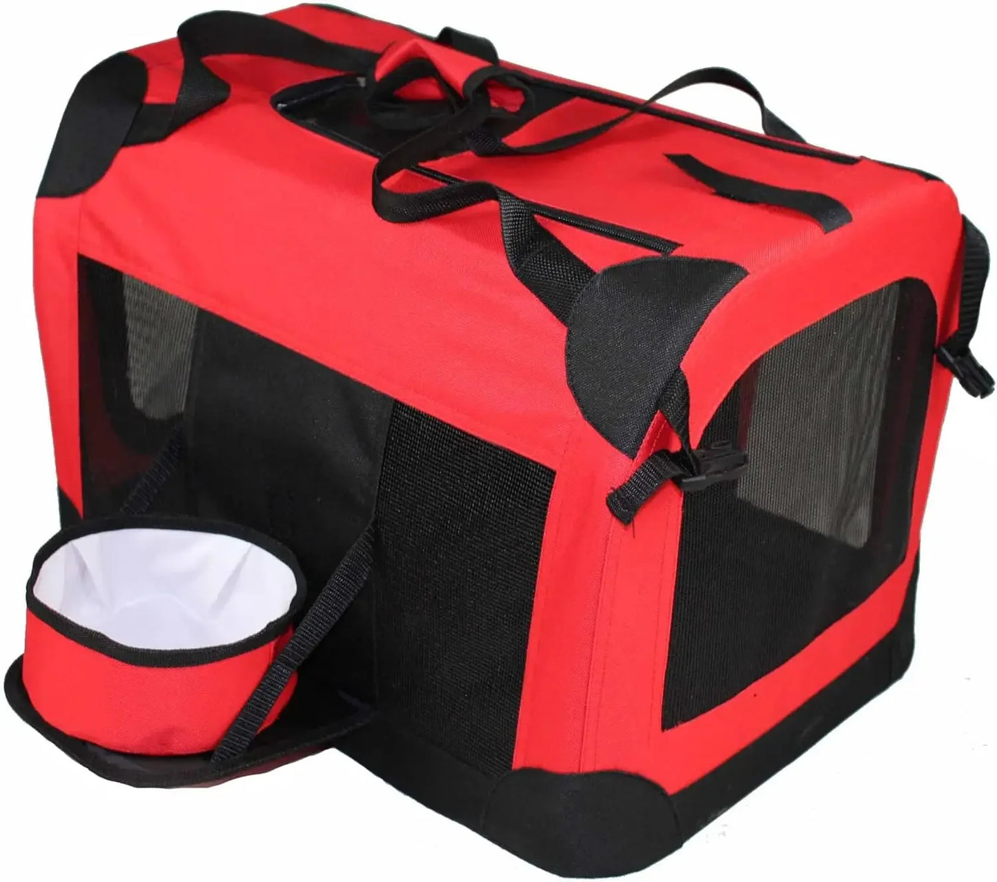 Large Red Folding Pet Crate with Removable Bowl & Tray, Collapsible Metal Frame for Indoor/Outdoor Use Peaceful Pleasures Health and Wellness