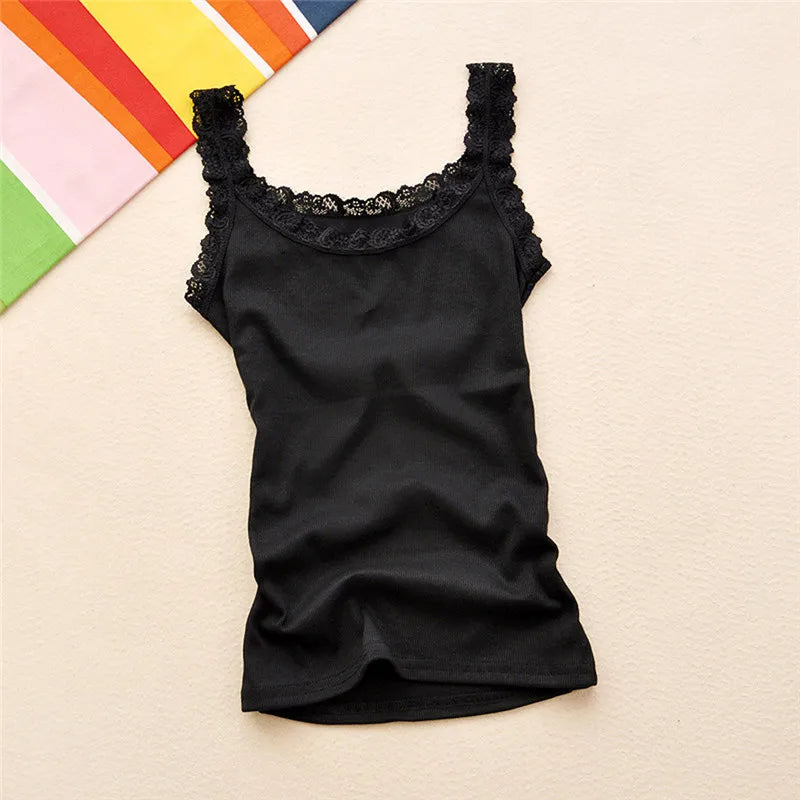 Tank Tops Women Summer O-neck Solid Color Female U-shaped Low Cut Lace Suspender Vest 2024 New Sleeveless Camisole For Ladies Peaceful Pleasures Health and Wellness Black One Size