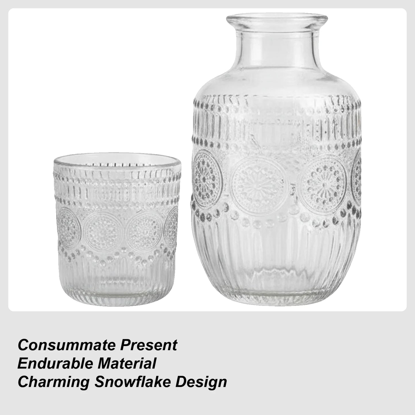 Glass Carafe With Cup Snowflake Design Pitcher Bedside Carafe For Tea Coffee Milk Juice Drink Tea Coffee Milk Juice Peaceful Pleasures Health and Wellness China Mainland