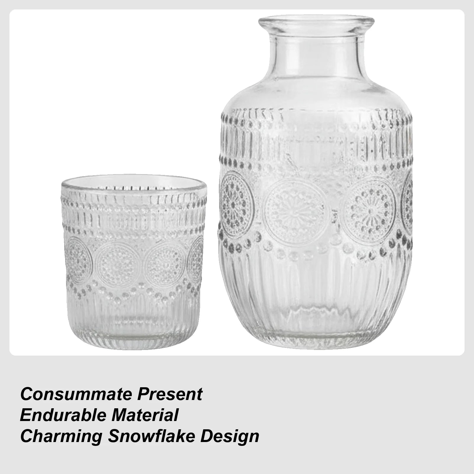 Glass Carafe With Cup Snowflake Design Pitcher Bedside Carafe For Tea Coffee Milk Juice Drink Tea Coffee Milk Juice Peaceful Pleasures Health and Wellness China Mainland