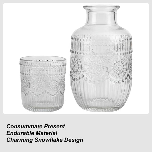 Glass Carafe With Cup Snowflake Design Pitcher Bedside Carafe For Tea Coffee Milk Juice Drink Tea Coffee Milk Juice Peaceful Pleasures Health and Wellness China Mainland