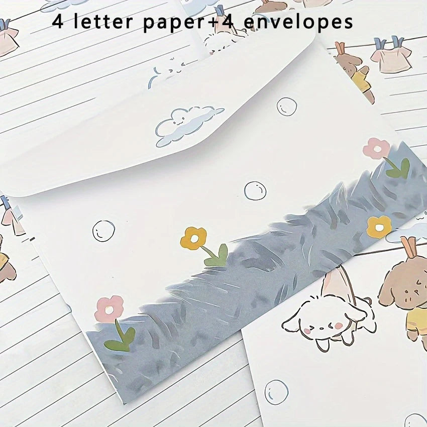 4 Charming Puppy Floral Letter Sets Envelopes Creative Handwritten