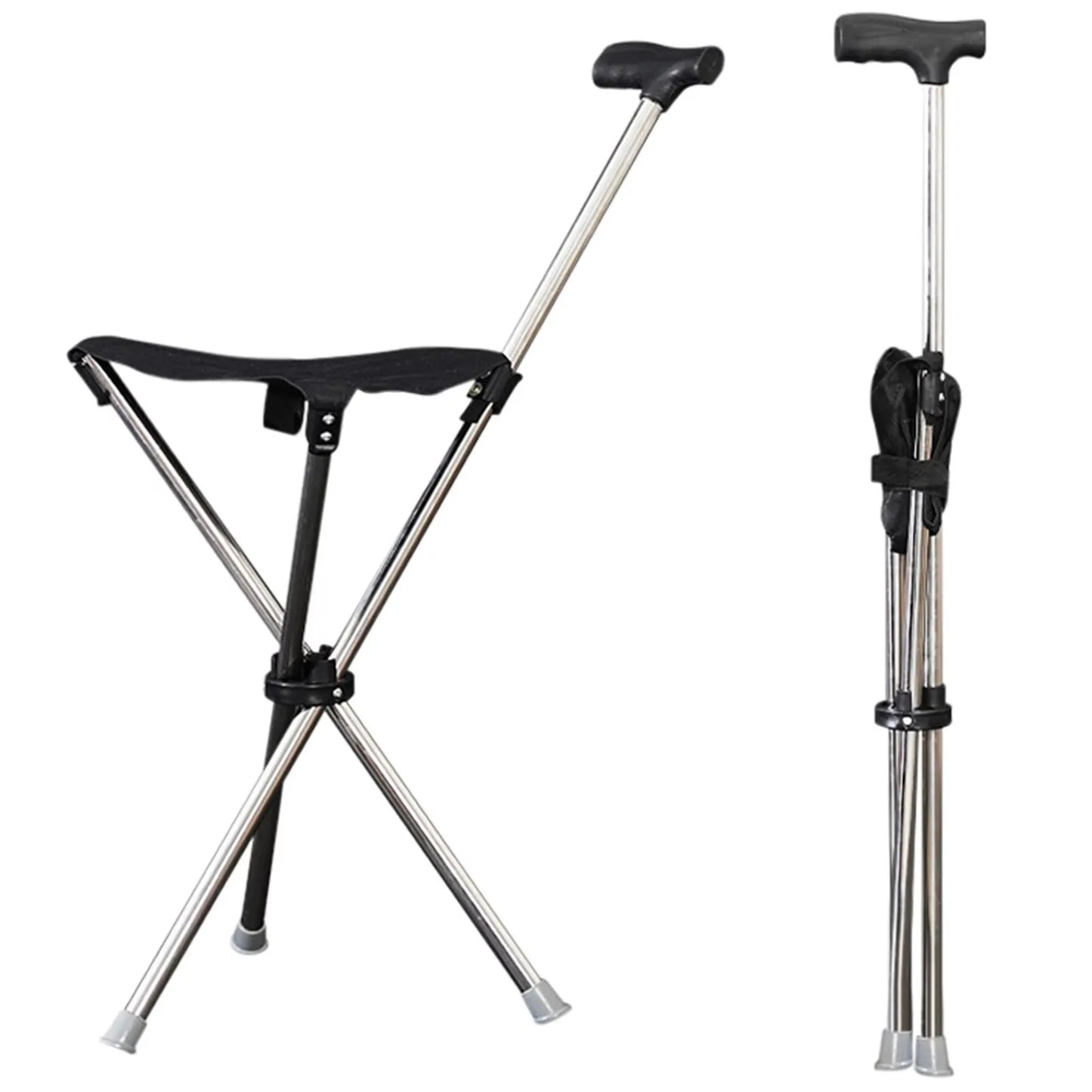 Adjustables Cane Easy To Carry Seat Portable Stool Folding Chair Non Slip Handle Super Light Walking Stick For Outdoor Walking Peaceful Pleasures Health and Wellness black