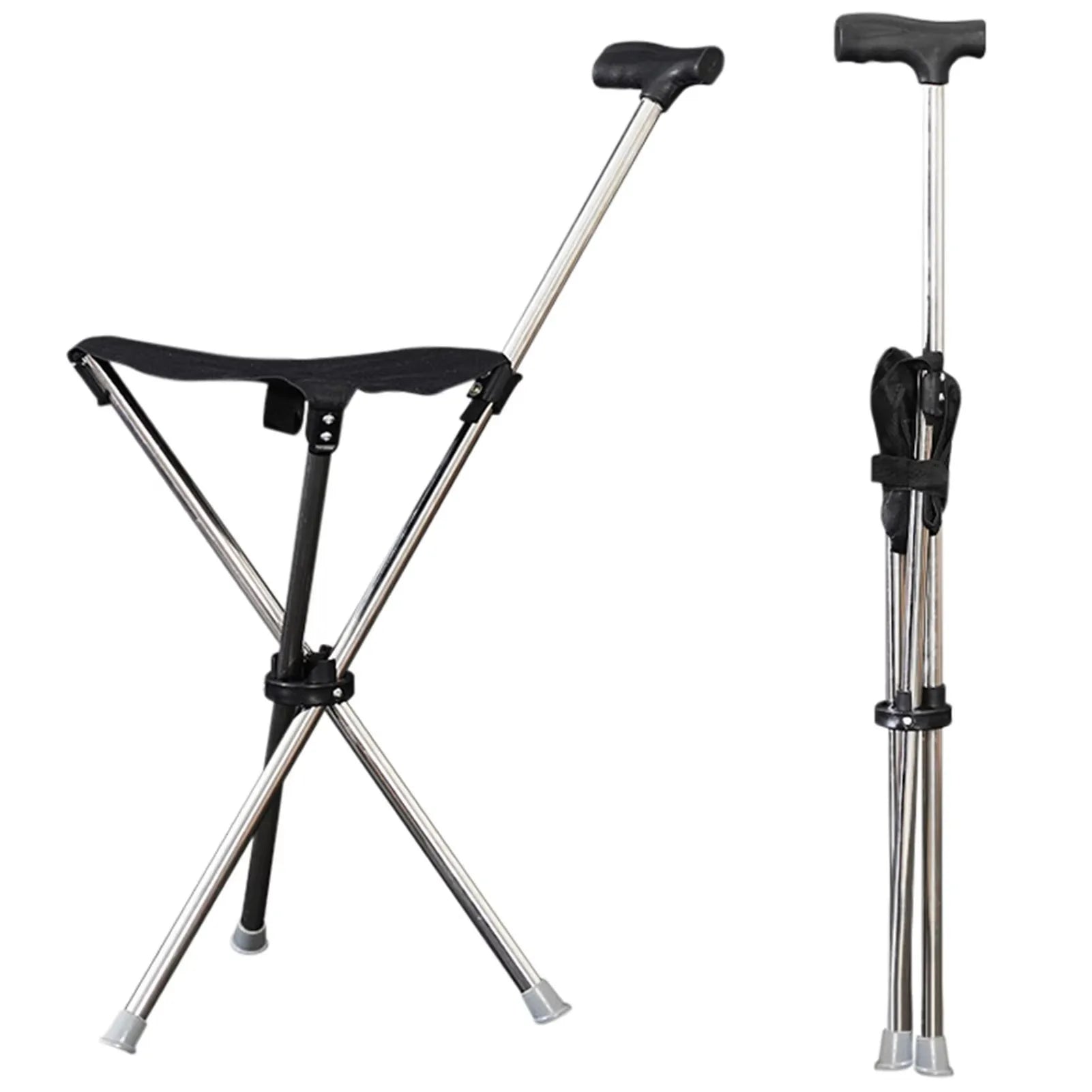 Adjustables Cane Easy To Carry Seat Portable Stool Folding Chair Non Slip Handle Super Light Walking Stick For Outdoor Walking Peaceful Pleasures Health and Wellness black