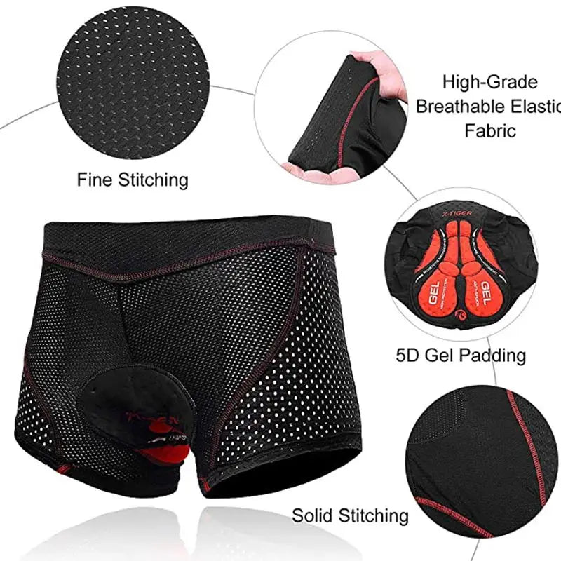 X-TIGER Men's 5D Gel Padded Cycling Shorts – MTB & Road