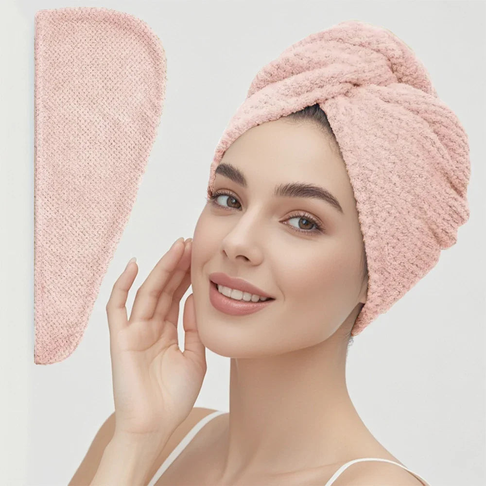 Absorbent Hair Towel Wrap with Button Closure – 9.8"×25.5"