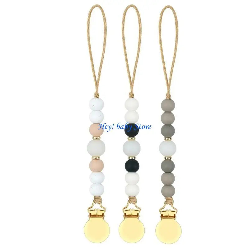 3-Pack Silicone Bead Pacifier Clips for Baby Boys & Girls