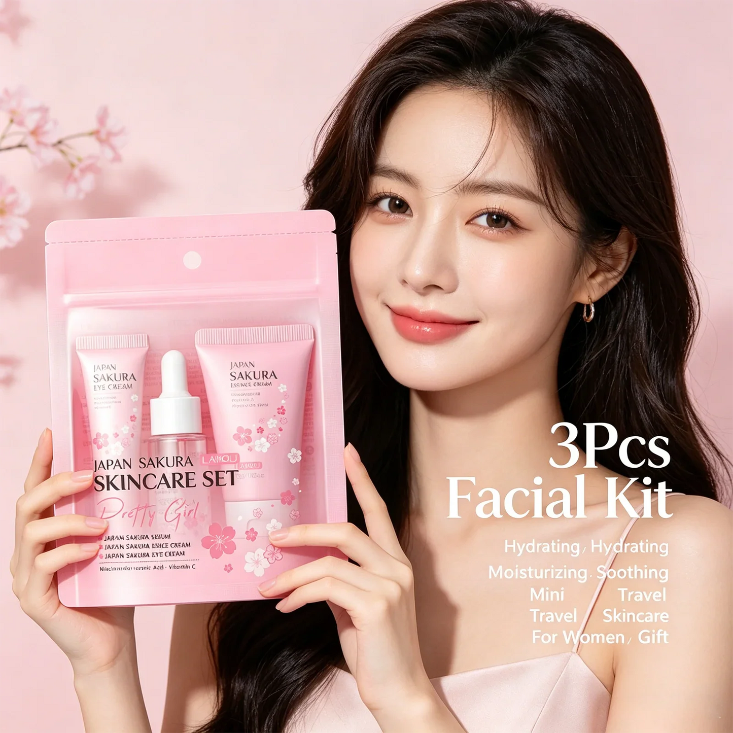 LAIKOU Sakura 3-Piece Skincare Kit – Serum, Eye Cream & Face Cream