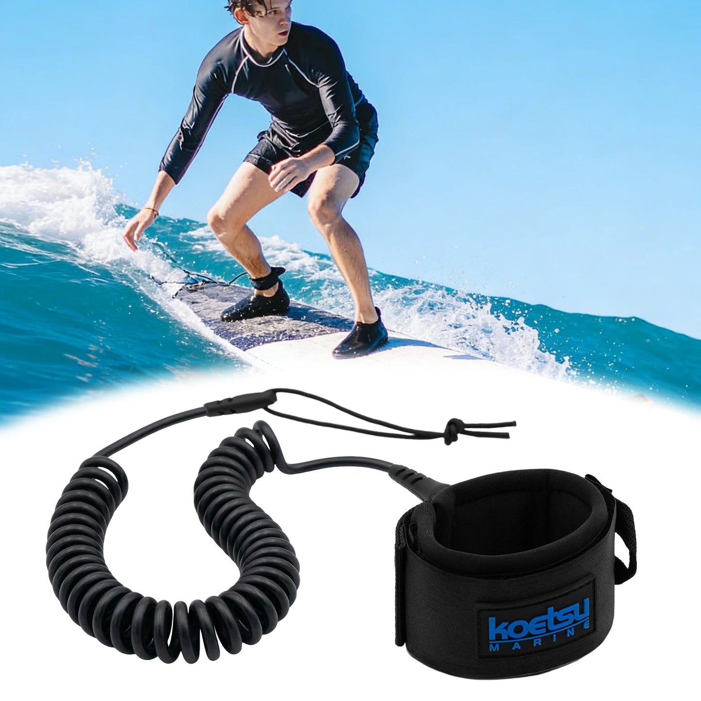 Coiled SUP Leash 10FT SUP Ankle Safety Rope 5.5mm Thick for Paddleboard Shortboard Longboard Watersports Accessory Peaceful Pleasures Health and Wellness