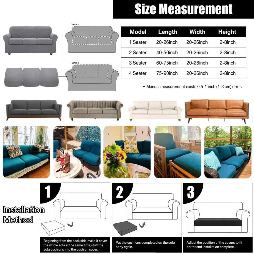 Stretch Sofa Seat Couch Cushion Covers Furniture Protector Washable Removable for L Shape Chaise Anti-Slip Pets Kids Soft Cover Peaceful Pleasures Health and Wellness