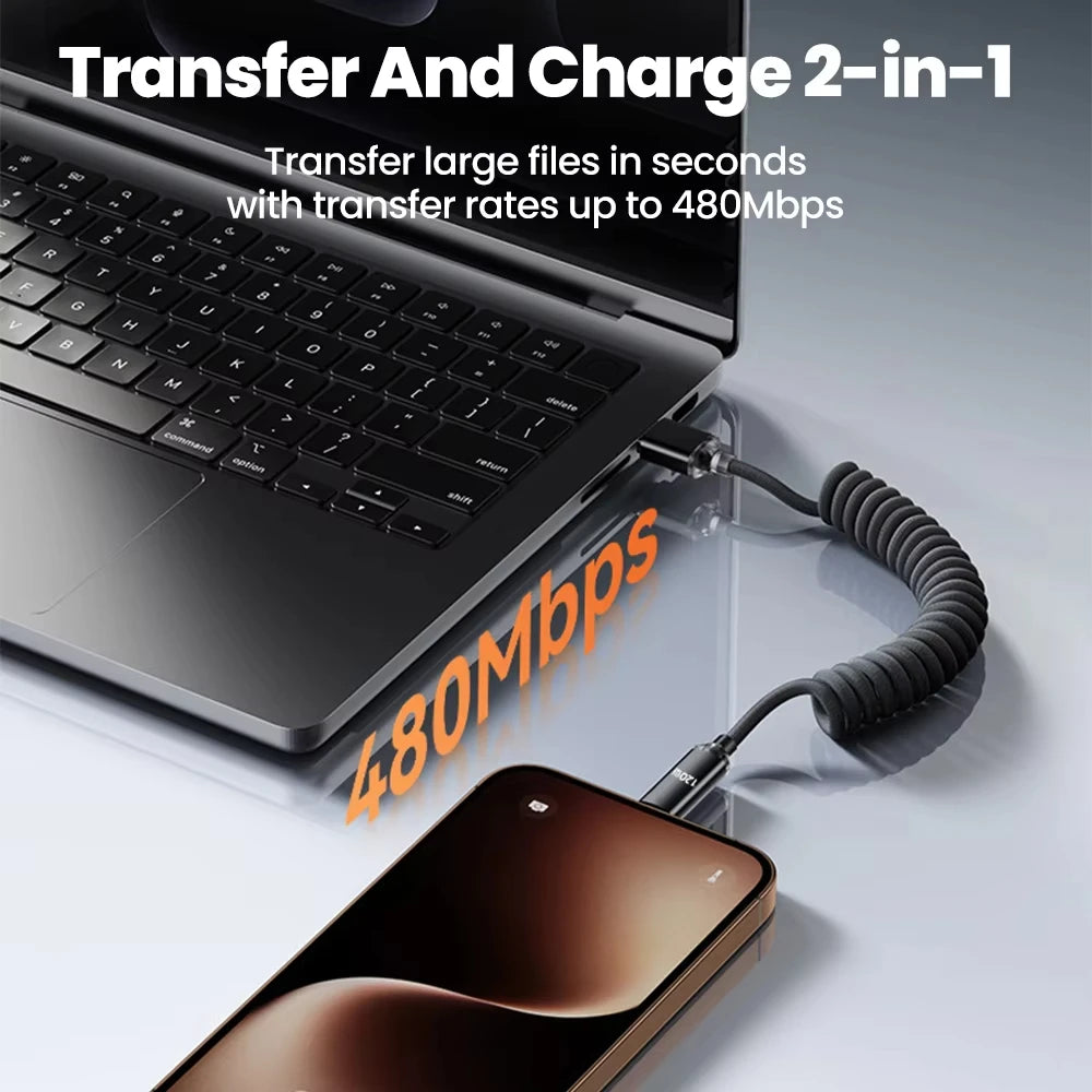 120W Fast Charging Coiled USB-C Cable – iPhone & Android