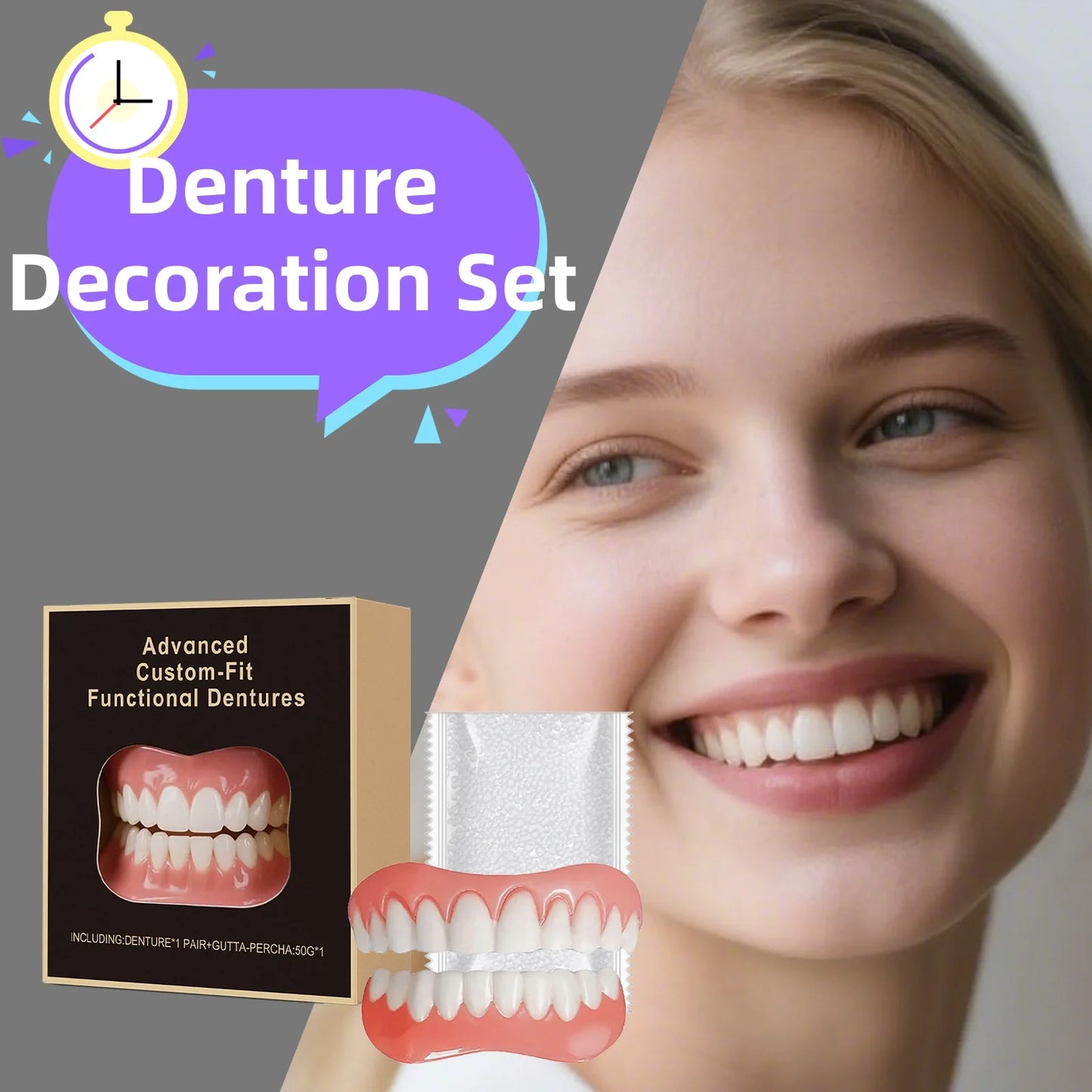 Silicone Denture Kit – Full Set False Teeth for Men & Women
