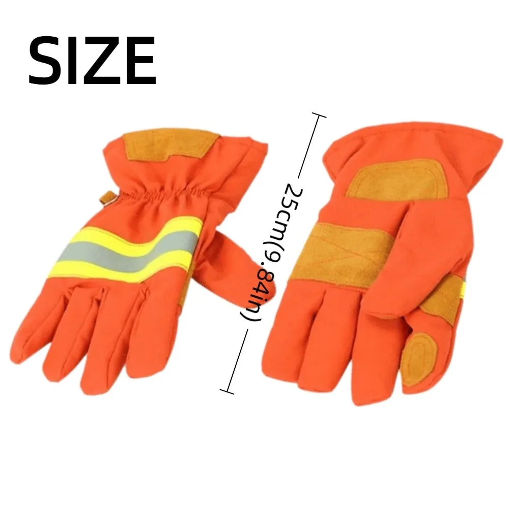 Thicken Firefighter Training Gloves Reflective Strap Orange Flame Retardant Gloves Heat Resistant Wear-Resistance Peaceful Pleasures Health and Wellness