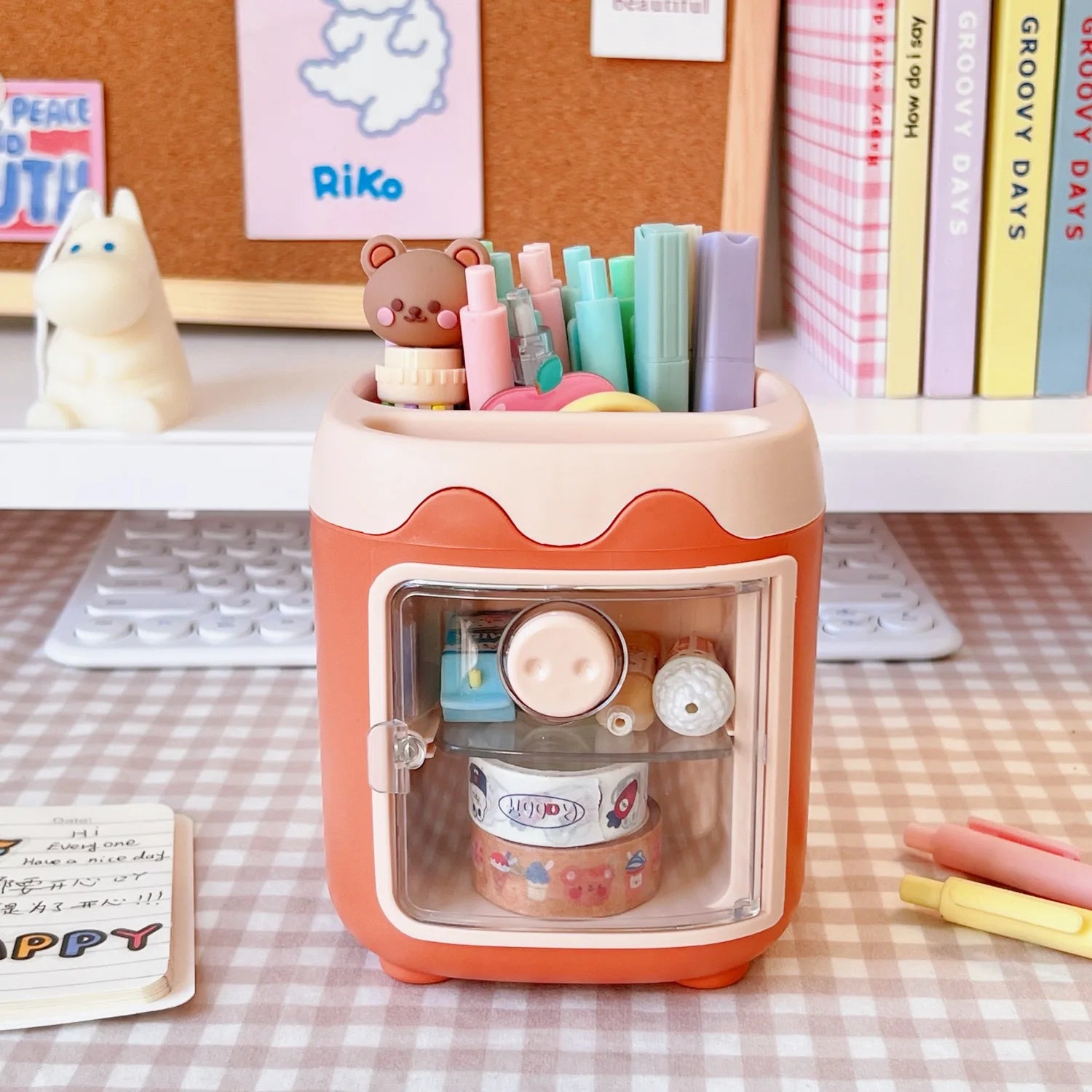 1PC Kawaii Pig Pen Pencil Pot Holder Brush Storage Container Desk Organizer Multifunction washi tape Stationery Office Supplies Peaceful Pleasures Health and Wellness