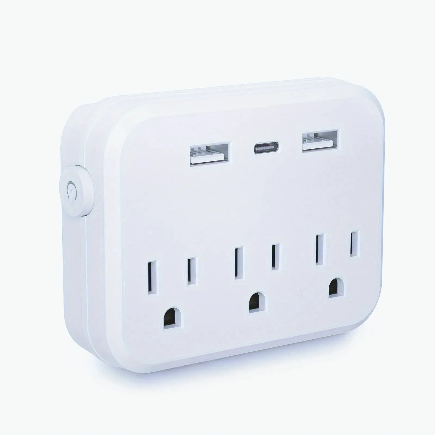 Surge Protector Power Strip 6-in-1 Mini Portable 3 AC Sockets 2 USB Ports 1 Type-C Port White US Plug Peaceful Pleasures Health and Wellness