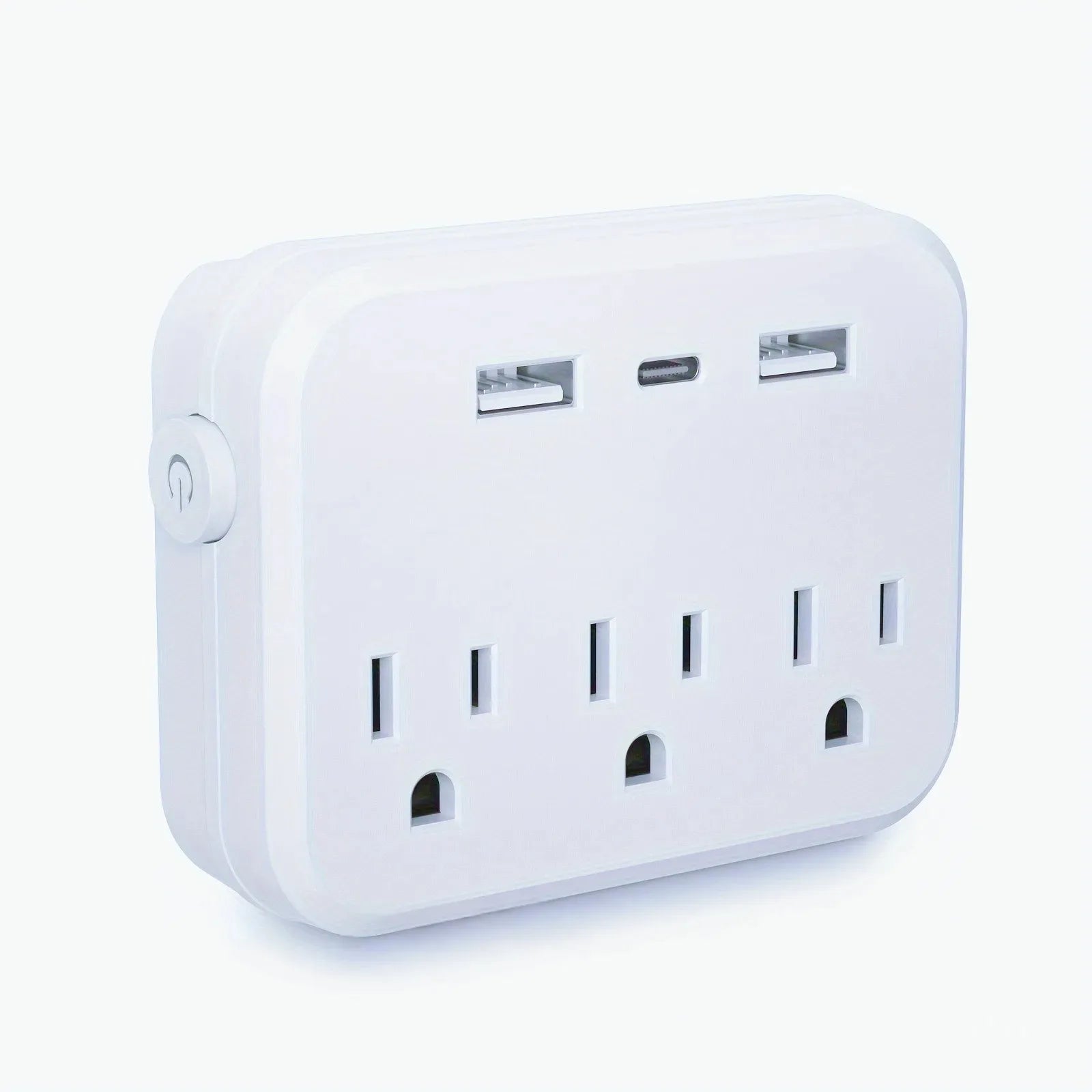 Surge Protector Power Strip 6-in-1 Mini Portable 3 AC Sockets 2 USB Ports 1 Type-C Port White US Plug Peaceful Pleasures Health and Wellness