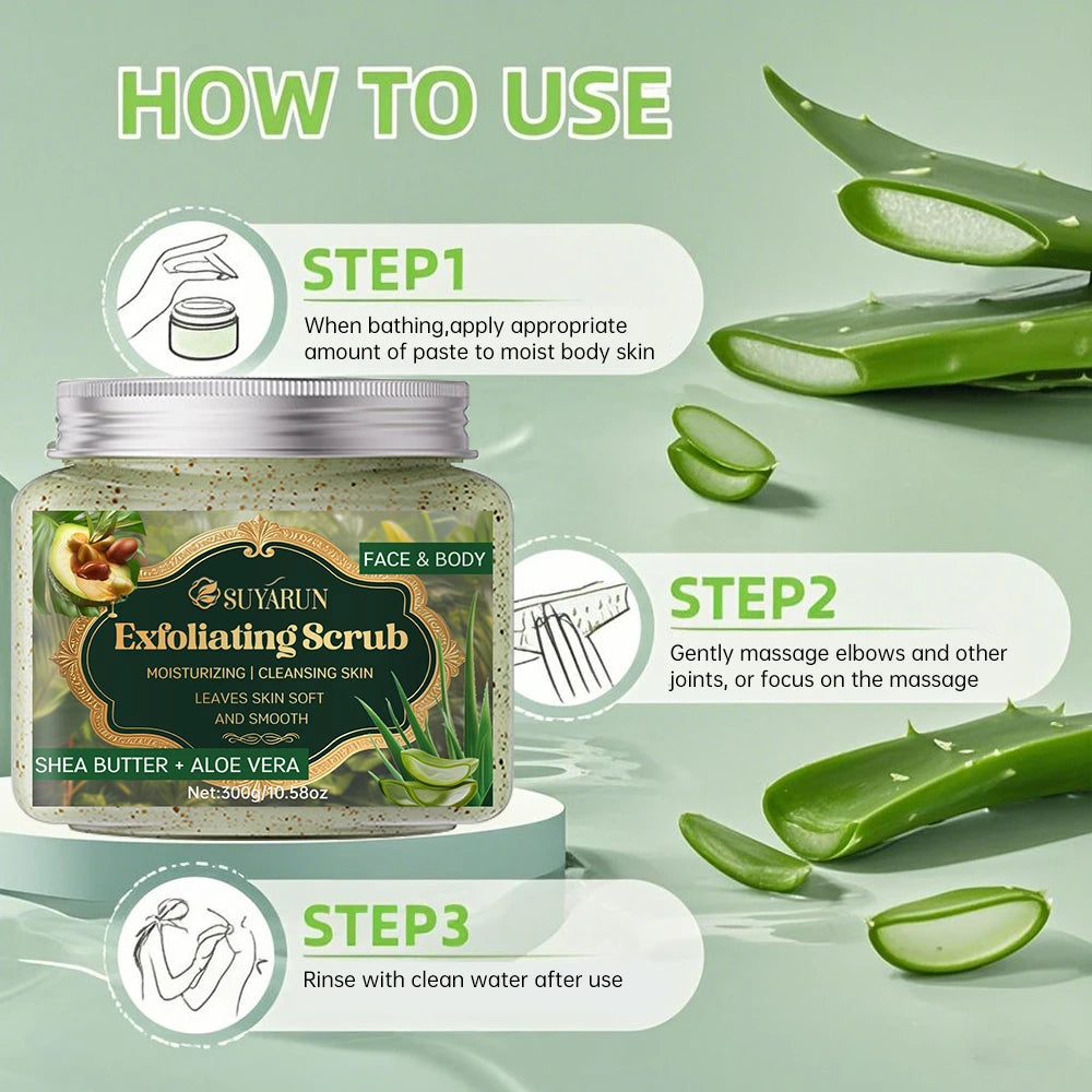 SUYARUN Shea Butter & Aloe Vera Exfoliating Scrub - Natural Face & Body Scrub, Gentle Exfoliator for Sensitive Skin. Peaceful Pleasures Health and Wellness