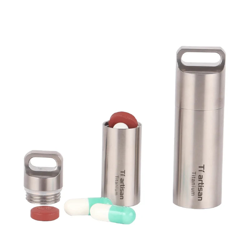Tiartisan Pure Titanium Mini Sealed Pill Box Waterproof Keychain Outdoor Camping Ultralight Portable Polished Surface EDC Tools Peaceful Pleasures Health and Wellness