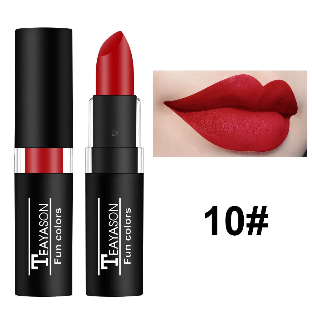 TEAYASON 12-Color Matte Lipstick – Waterproof Long-Lasting