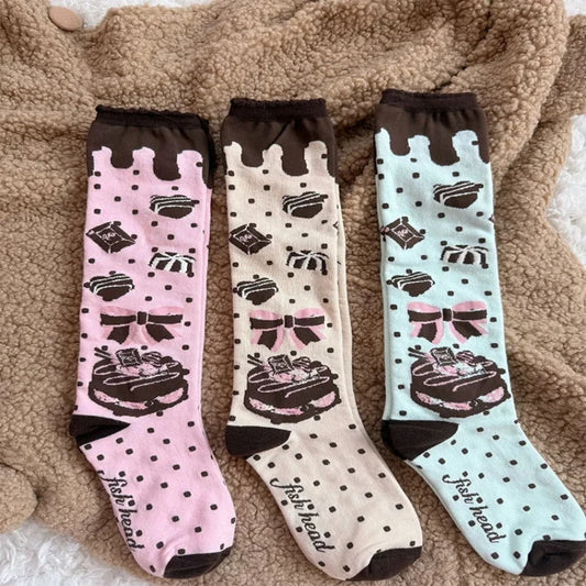 Original Qiaoqiao Cake knee-high calf socks Chocolate Chip Cookie cake cotton socks LOLITA lace socks calf women socks Peaceful Pleasures Health and Wellness