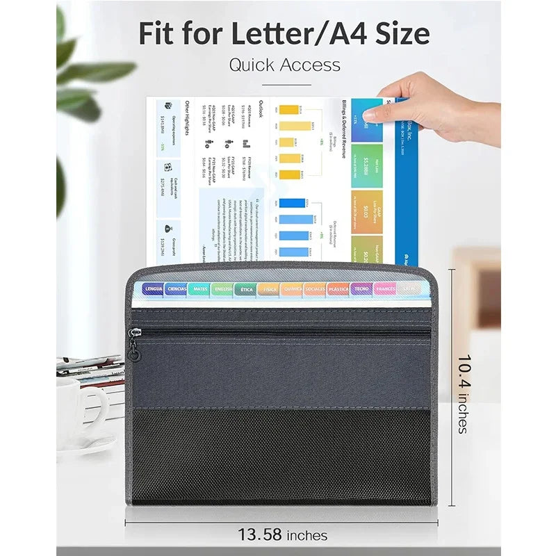 13-Pocket Accordion File Organizer with Zipper & Pencil Pouch