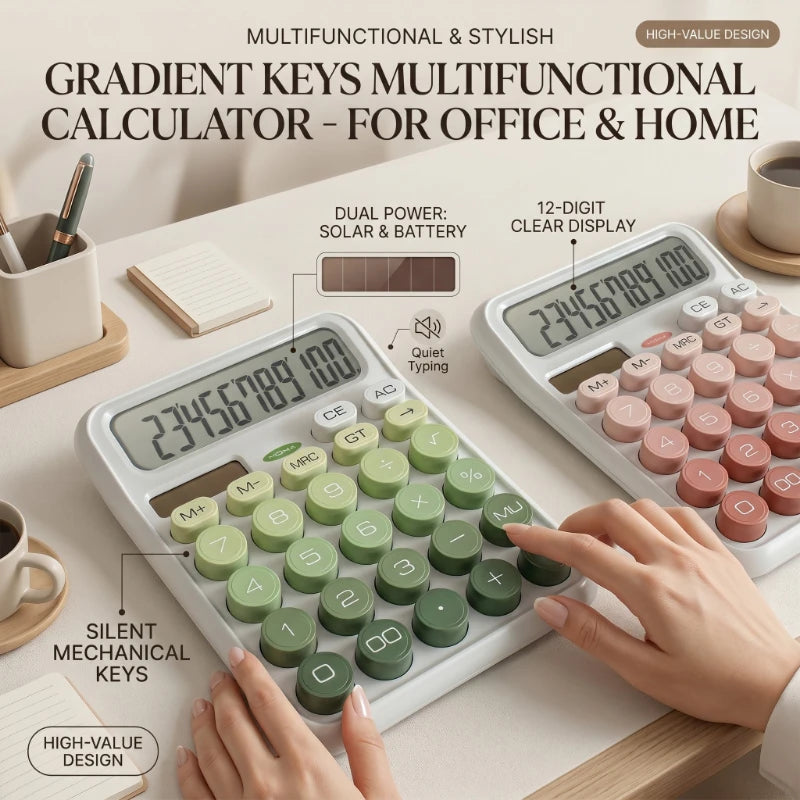 Novel and aesthetically pleasing solar calculator with gradient button batteries, suitable for home, school, and office supplies Peaceful Pleasures Health and Wellness