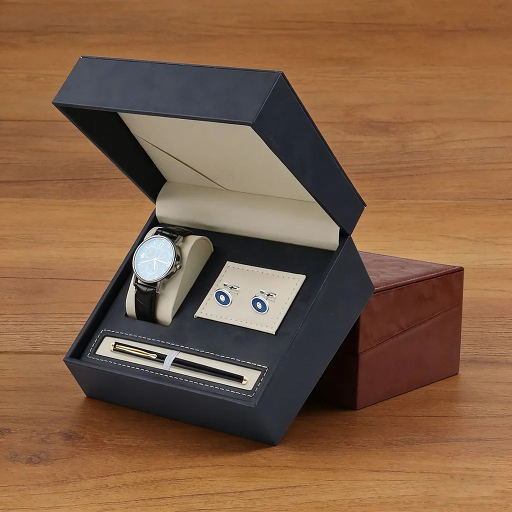 PU Leather Watch & Jewelry Organizer Box | Multi-Compartment