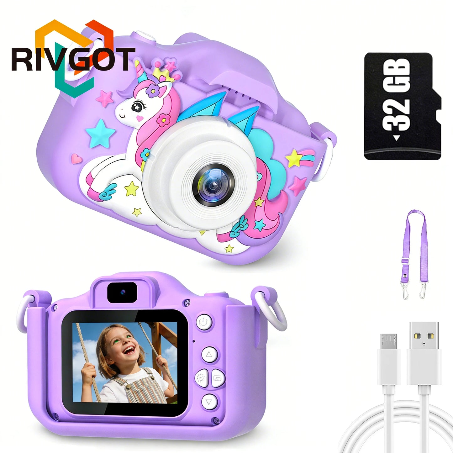 Kids Camera 1080P Video Mini Digital Camera Educational Toy Cameras With 32G Card Silicone Case for Girls Festival Birthday Gift Peaceful Pleasures Health and Wellness Purple02 32G Card