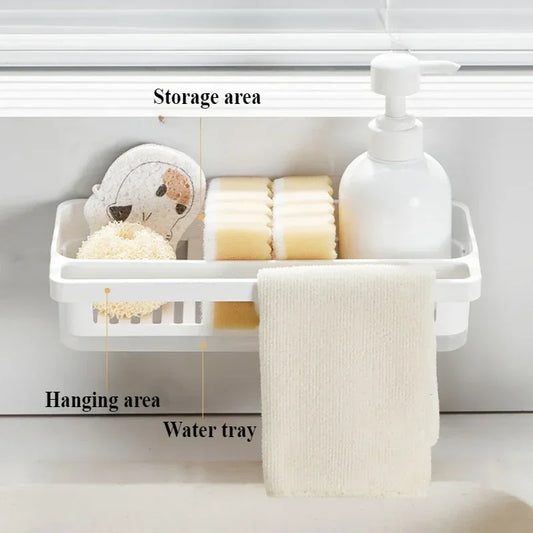 Wall-Mounted Sink Sponge Rack & Drain Basket | No-Drill Sink Organizer Rack Peaceful Pleasures Health and Wellness
