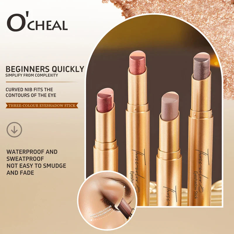 O'CHEAL 3-Color Glitter Eye Shadow Stick – Waterproof