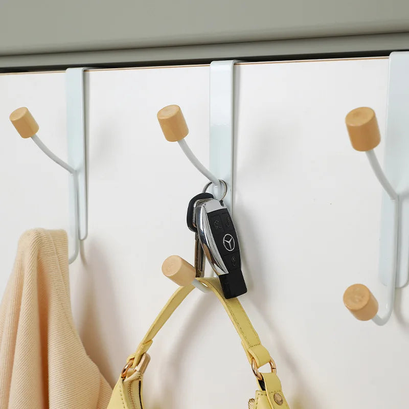 1/2Pcs Over Door Hook Hanger White Sturdy with Wooden Ends Clothes Towel Metal Storage Hooks For Bathroom and Kitchen Hanging Peaceful Pleasures Health and Wellness
