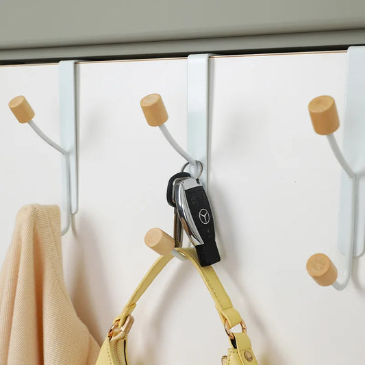 1/2Pcs Over Door Hook Hanger White Sturdy with Wooden Ends Clothes Towel Metal Storage Hooks For Bathroom and Kitchen Hanging Peaceful Pleasures Health and Wellness