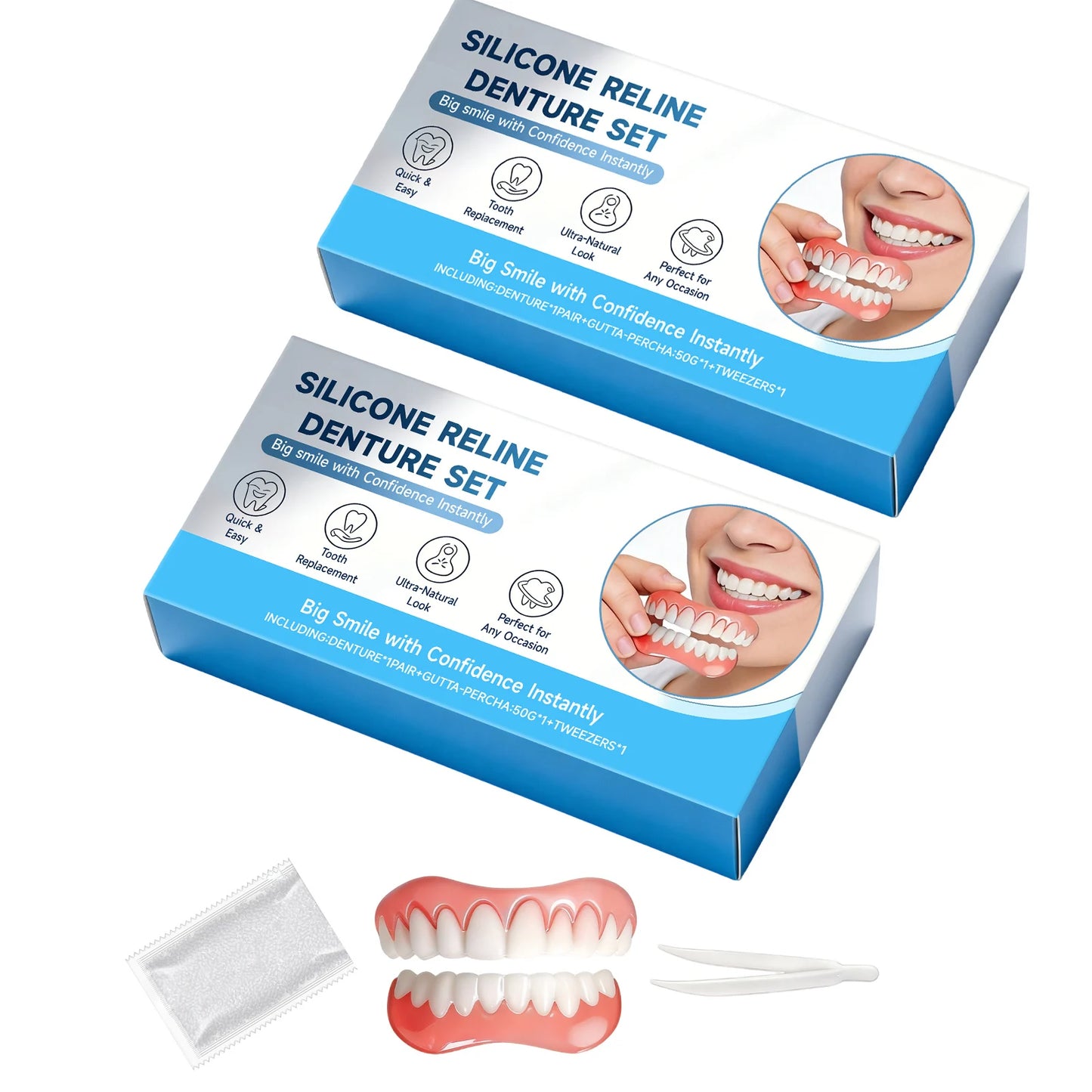 Silicone Reline Denture Set – Veneer Teeth Kit, Lightweight Fit Denture Reline Kit Peaceful Pleasures Health and Wellness 2 Set Boxed
