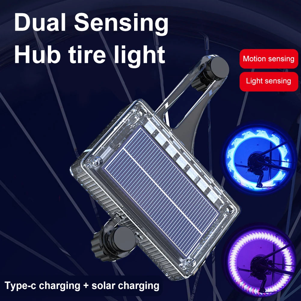 Solar LED Colorful Bike Wheel Light USB Rechargeable Bicycle Spoke Light Smart Sensing Bike Tire Safety Light for Night Riding Peaceful Pleasures Health and Wellness