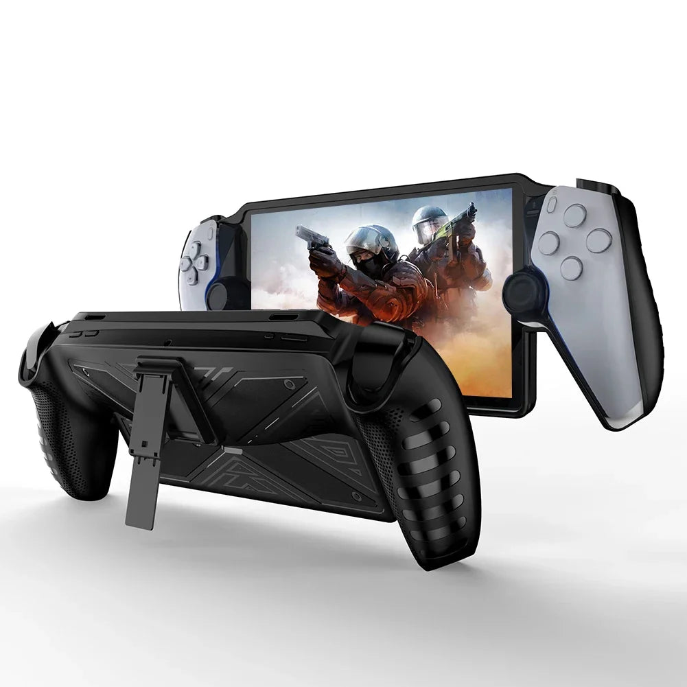 TPU Protective Case for PS Portal With bracket Game Console Case Anti-Scratch Cover Grip Case for PS 5 Accessories Peaceful Pleasures Health and Wellness Black A