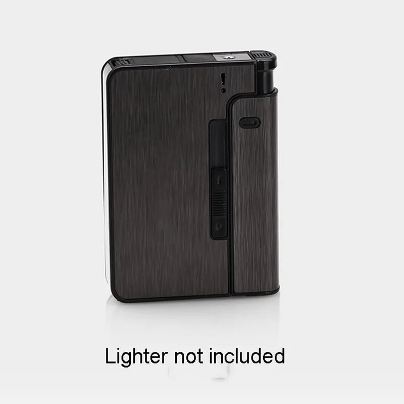 Portable Automatic Cigarette Case Metal Cigarette Holder Box for 10pcs King Size Cigarette Lighter Not Included Gift for Men Dad Peaceful Pleasures Health and Wellness black