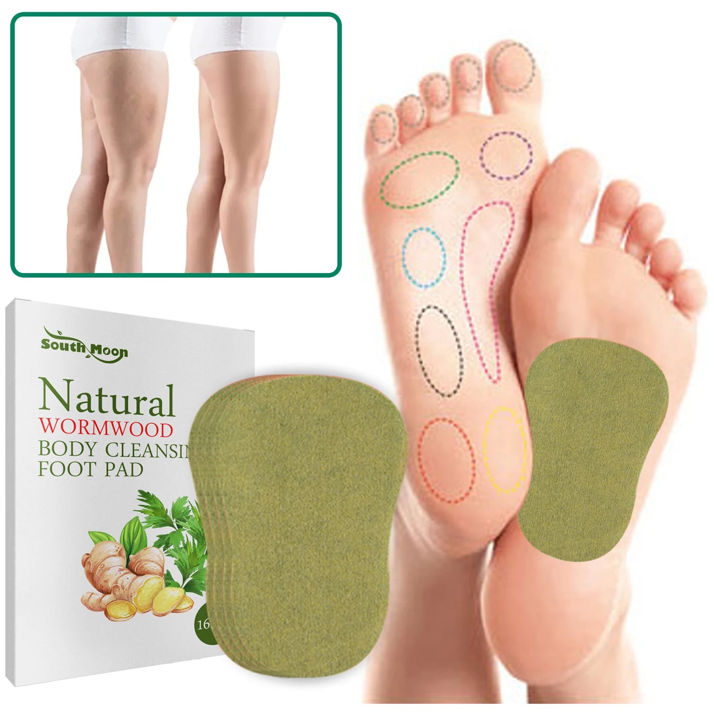 South Moon Wormwood Mugwort Herbal Foot Patches 16 Pcs