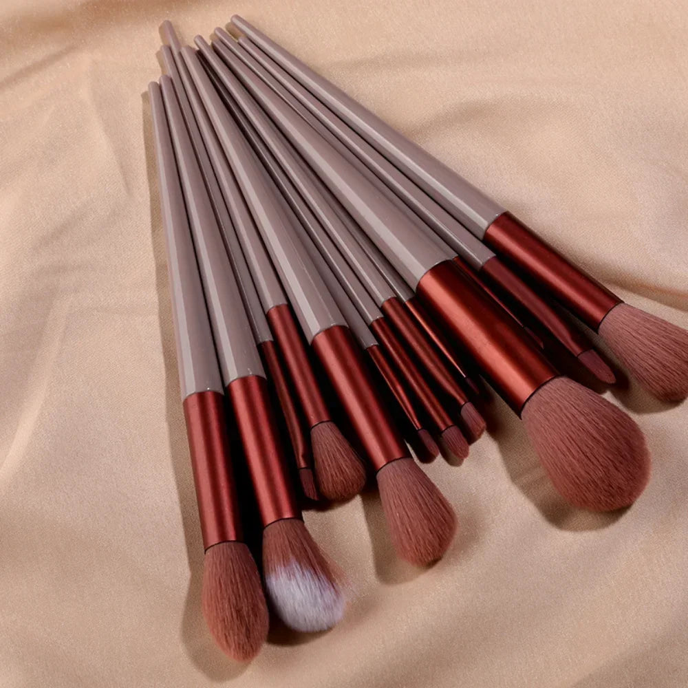 13Pcs Makeup Brush Set Make Up Concealer Brush Blush Powder Brush Eye Shadow Highlighter Foundation Brush Cosmetic Beauty Tools Peaceful Pleasures Health and Wellness C505-Brown no bag