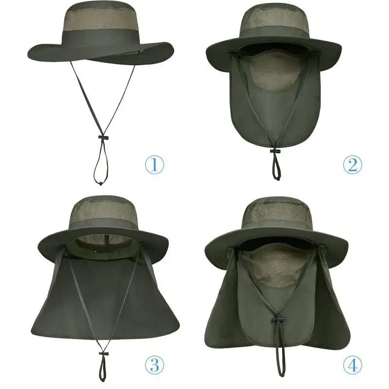 Full Coverage Sun Protection Bucket Hats Detachable Face & Neck Flap Outdoor Fishing Hats Breathable Mesh Wide Brim Headwear Peaceful Pleasures Health and Wellness