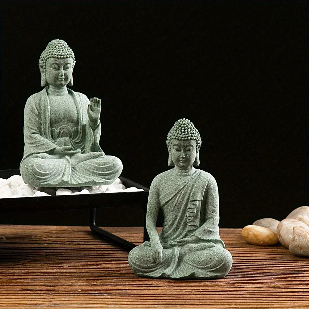 Zen Buddha statue ornaments fish tank rockery bonsai flowing water figure micro landscape decoration Green Sandstone small Craft Peaceful Pleasures Health and Wellness