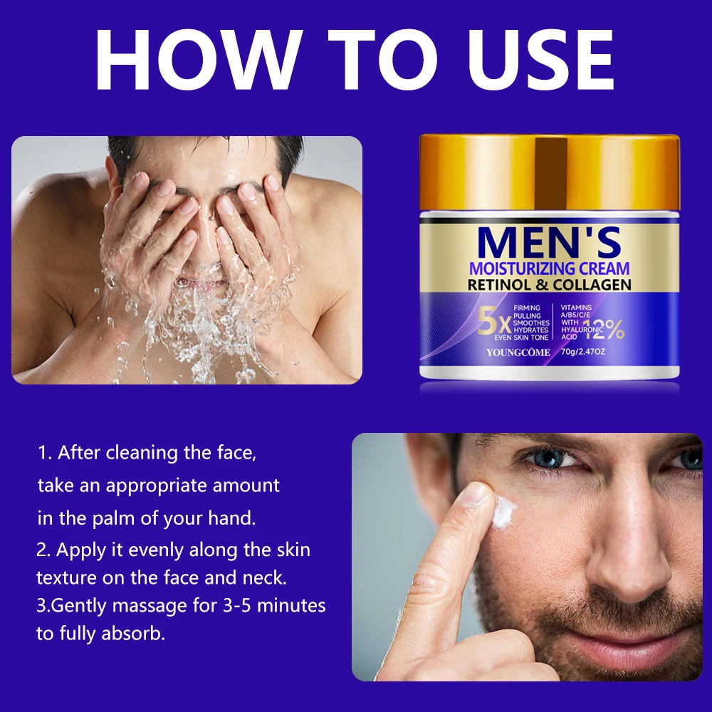 Men's Retinol Collagen Face Cream Moisturiser Facial Anti Aging White Skin Care Repair Fade Fine Line Wrinkle Remover Face Cream Peaceful Pleasures Health and Wellness