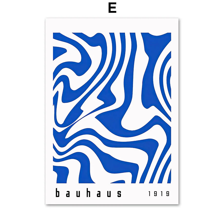Mid Century Modern Blue Bauhaus Abstract Canvas Wall Art Print